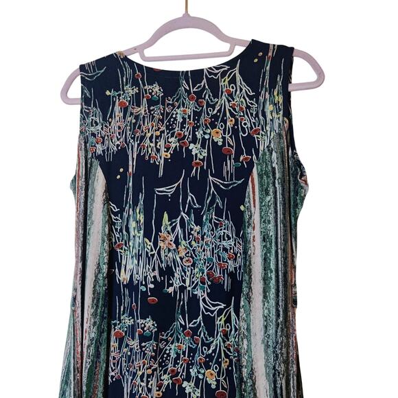 Neeru Kumar Artsy Floral Abstract Sleeveless Flowy Midi Dress Medium Boho Hippie - Picture 6 of 11